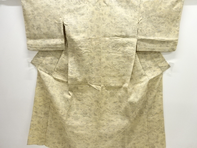 JAPANESE KIMONO / ANTIQUE HITOE KIMONO / SILK / MAWATA OJIYA TSUMUGI / WOVEN FLOWER